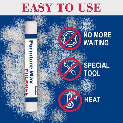 Premium Wood Filler Sticks with instructions for easy use, showcasing no tools or heat needed for furniture scratch fixes.