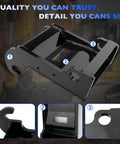 Front and close-up views of Quick Attach Coupler Bracket For Mini Excavator Attachments, Compatible With Bobcat E Series E26 To E60, Heavy Duty Black Coated Steel