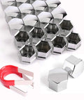 17mm Chrome Wheel Lug Nut Bolt Cover Caps With Removal Tools Fits Most Cars Including Mercedes Volkswagen Audi BMW Ford Nissan Skoda Seat Renault Peugeot Fiat And More For Easy Handy Lug Nut Cap Replacement