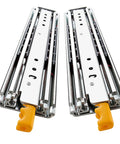 Heavy Duty Three Fold Full Extension Drawer Slides Featuring Ball Bearing Hardware Rails that Slide Like A Dream with Secure Lock.