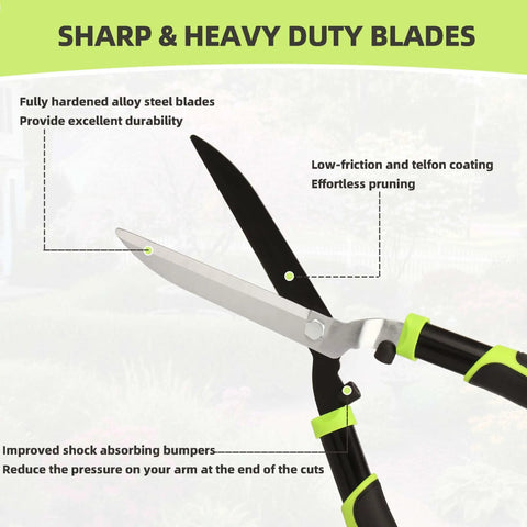 Pro Grade Hedge Clippers For Easy Pruning And Shaping Hedges With Sharp Blades, Non Stick Coating, Alloy Steel, Soft Rubber Grip