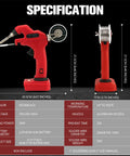 Cordless Soldering Iron Kit Compatible With Milwaukee 18V Batteries, shown with specifications, dimensions, and design details