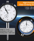 0 To 1 Inch Dial Indicator With 0.001 Inch Resolution, Full Metal Construction Heavy Duty Pro Grade High Precision Gauge close-up