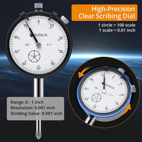 0 To 1 Inch Dial Indicator With 0.001 Inch Resolution, Full Metal Construction Heavy Duty Pro Grade High Precision Gauge close-up