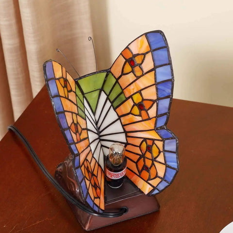 Butterfly Tiffany Style Stained Glass Accent Table Lamp Night Light For Living Room And Bedside Decor 10 Inch Tall With E12 LED Bulb Included