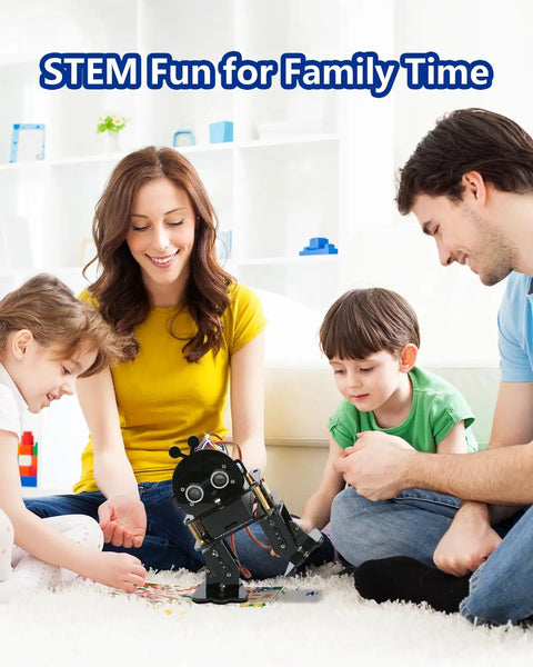 Kid Friendly Bionic Biped Robot Kit For STEM Toys And Science Fun Hands On Programmable Coding Crafts Set With Arduino ESP32 Learn Mechanics Electronics And Coding Great Birthday Gift For Ages 8 To 12 Boys And Girls. Family coding robot kit on rug