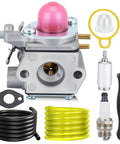 Carburetor Replacement For Troy-Bilt TB22 TB21EC TB22EC TB32EC TB42EC TB80EC TB2040XP Weed Eater Style Trimmer And Brush Cutter Easy Install Replaces Walbro WT-973 WT-973-1 WT-1116 751-14840 951-14840 MTD Compatible. View of parts and accessories including carburetor, fuel lines, and spark plug.