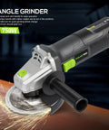 Beast 4.0 Amp 520W Corded Angle Grinder with sparks during metalwork, 4-1/2 Inch disc, 12000 RPM displayed on the body