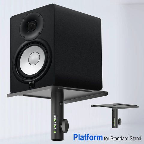 Universal 9 By 9 Inch Speaker Monitor Stand Plate For 35mm Poles with speaker mounted, highlighting non-slip EVA pads