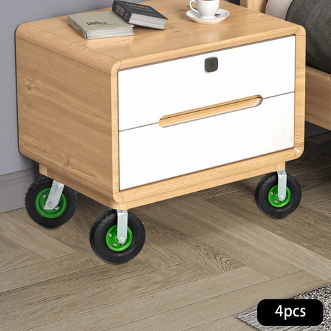 10 Inch Pneumatic Swivel Casters Set Of 4 Heavy Duty Rubber Caster Wheels With Anti Skid Treads Rolls Slick On Any Surface perfect for a wooden nightstand.