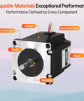 Front view of NEMA 23 dual-shaft stepper motor with silver front plate, black housing and exposed shaft.
