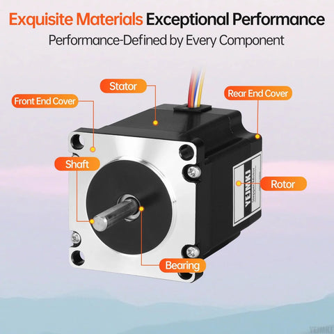 Front view of NEMA 23 dual-shaft stepper motor with silver front plate, black housing and exposed shaft.