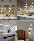 Two Light Pendant Lights For Kitchen Island Dimmable LED Modern Mini Pendant Fixtures In Black And Gold Finish Cool Sleek Bedroom Pendant Lighting For Contemporary Homes Easy Install And Warm Ambience in various kitchen and bedroom settings