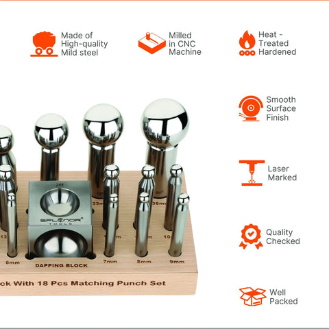 Steel Dapping Block And Dapping Punch Set For Jewelry Making And Metal Forming Die Shaping Doming Tools