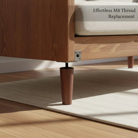 Fix Wobbly Furniture Fast With M8 Threaded Conical Foot Replacement under sofa, showcasing metal support and durable design.