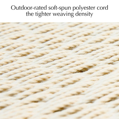 Close-up of soft-spun polyester cord showing tight weaving of Two Person Rope Hammock With Hardwood Spreader Bar For Indoor Outdoor Use