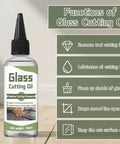 All Glass Cutting Tools Oil For Smooth Cuts And Long Tool Life, 100ml bottle on table with product features listed.