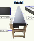 Flat Conveyor With PVC Belt 236.22 Inch Length And 15.75 Inch Width, Durable Belt, Adjustable Speed 13.12-65.62 Ft Per Min, 110V 250W