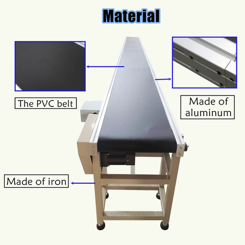 Flat Conveyor With PVC Belt 236.22 Inch Length And 15.75 Inch Width, Durable Belt, Adjustable Speed 13.12-65.62 Ft Per Min, 110V 250W