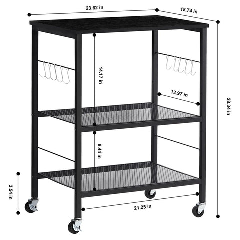 Real Deal Three Tier Rolling Cart With Smooth Ride Wheels For Kitchen Microwave Storage And Flexible Home Organization with dimensions 23.62 x 15.74 x 28.34 in.