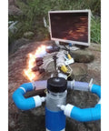 1000W Micro Hydroelectric Generator 220V Mini Water Turbine Power Station with connected lighting, three 50mm inlets visible