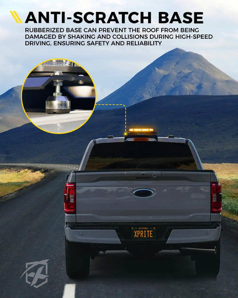 Truck with No Drill Light Bar Cab Mount With Magnetic And Bolt Mounting for Ford F150 and newer, anti-scratch base detail.