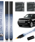 Universal Car Scratch Remover Pen Kit For All Colors with vehicle example and product box