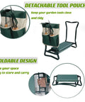 Garden Kneeler And Seat With Thick Cushioned Kneeling Pad Heavy Duty Bench For Kneeling And Sitting Prevents Knee And Back Pain Includes Pouch Bag Green Gift For Gardeners Dads And Moms Go To Must Have For Garden Work with detachable tool pouch, foldable design