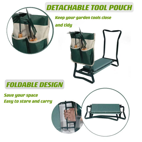Garden Kneeler And Seat With Thick Cushioned Kneeling Pad Heavy Duty Bench For Kneeling And Sitting Prevents Knee And Back Pain Includes Pouch Bag Green Gift For Gardeners Dads And Moms Go To Must Have For Garden Work with detachable tool pouch, foldable design