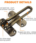 Swing Bar Door Lock Latch With A Three Seven Eighths Inch Bar Length For Front Doors Keeps Door Slightly Ajar For Visibility And Ventilation Child Safety Guard Reinforcement Lock Hardware For Extra Security And Easy Install, brushed zinc alloy finish, detailed view showing round head lock and mounting hardware.