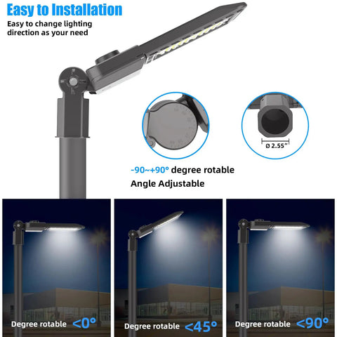 Beast Bright 300W LED Parking Lot Lights With Photocell Slip Fitter, angle adjustable, mounted on pole, night setting