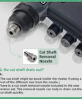 Close-up of the cut shaft removal nozzle from One Handed Pop Rivet Gun Set With Extended 9.6 Inch Ergonomic Handle And Non Slip Grip