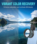 52mm Clip-On Circular Polarizer Filter for iPhone and Android showcasing vibrant color recovery on a lake scene