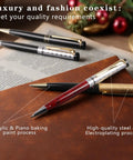 Premium Retractable Ballpoint Pen Set With Metal Body 7 Refills In Black Blue Red displayed on a desk with luxury design