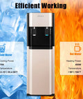 Bottom Loading 5 Gallon Water Dispenser With Hot And Cold Water, 620W 110V Vertical Cooler with temperature settings, gold finish