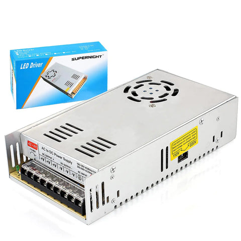 12V 30A 360W Universal Power Supply Adapter for CCTV Cams, PC Builds, and LED Strip Lights with fan and packaging box