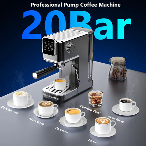 Top Shelf Touchscreen Espresso Machine For Home, Zero Sweat Cold Brew Coffee Maker With A Bright Color Panel brewing espresso and coffee drinks.