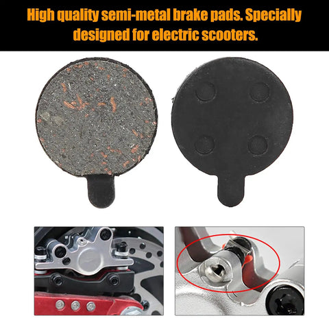 Semi Metal Brake Pads For 10 Inch Electric Scooter, 4 Pairs Bike Disc Pad Set, brake pad details and installation view