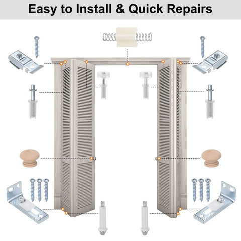 16 Piece Bi-Fold Door Hardware Kit With Top And Bottom Pivots, Steel Springs And Guide Wheels For Bi-Fold Closet Doors, Pocket Doors, Accordion Doors And Barn Doors Easy DIY Fix It Kit