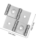 Heavy Duty 4 Pack Double Swing Door Hinges For Furniture And Screens In Silver Iron, 25mm Hole Spacing, displayed with dimensions