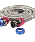 Three Foot 6AN Stainless Steel Braided Fuel Line Hose Kit With Two AN6 Fittings Universal For Racing Fuel Gas Coolant And Transmission Fluid Three Eighths Inch ID High Pressure Pro Grade showing coiled hose and fittings