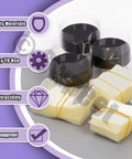 Clear PVC Heat Shrink Bottle Band Kit With 1200 Pieces In Six Sizes, shown with quality materials and ease of use icons.