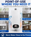 Compact Tankless Electric Water Heater Brings Straight Up Instant Hot Water On Demand under kitchen and bathroom sinks.