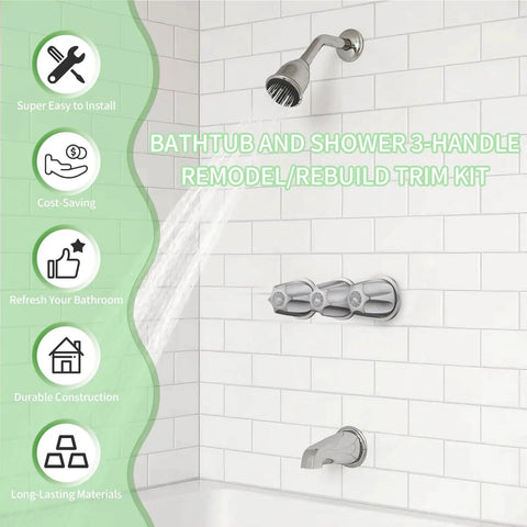Three Piece Tub And Shower Handle Remodel Kit With Stem Set And Flange Includes 12H-2H 12H-2C 12H-18D Stems Brushed Nickel