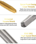 Close-up of Two Pack Titanium Coated High Speed Steel Spiral Point Thread Tap 6 32 UNC showing spiral point and square shank details.