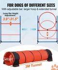 Dog Agility Training Gear Set With Adjustable Hurdles And Extended Tunnel showing jump ring and 3M tunnel dimensions