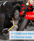 A thief attempting to steal a motorcycle triggering the 113dB Vibration Sensing Bike Alarm With Remote And Wireless Receiver.