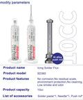 Image showing SD360 No Clean Solder Flux Paste Ultra Low Residue Low Smoke Transparent Welding Flux, two syringes, and push rod.