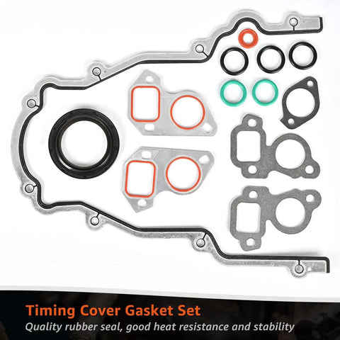 Beefed Up High Volume Oil Pump Timing Chain Kit With Gaskets M295HV showing timing cover gasket set for Chevy GM V8 engines