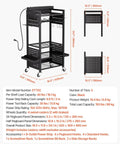 5 Tier Tool Cart With Charging Station And Eight Outlet Bank On Wheels, dimensions and capacity details displayed.